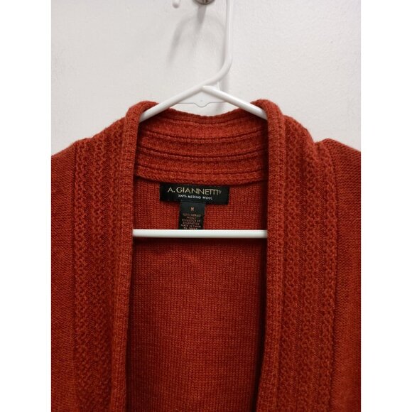 A. Gianetti Womens 100% Merino Wool Cardigan Medium Orange Belt Buckle Luxury - Picture 3 of 9